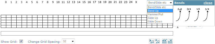 Tablature Grid Showing The Bend Modifier Window